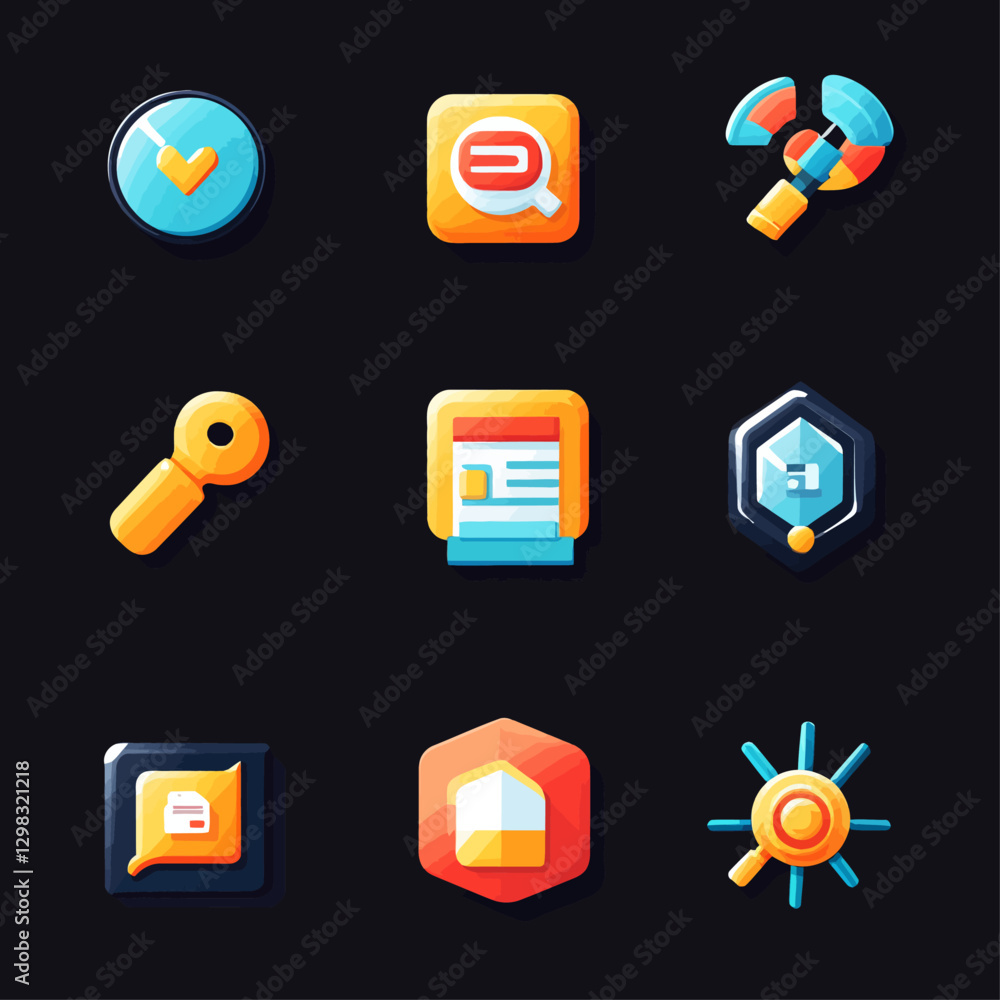 Poster set of business and technology icons for web and app design in orange