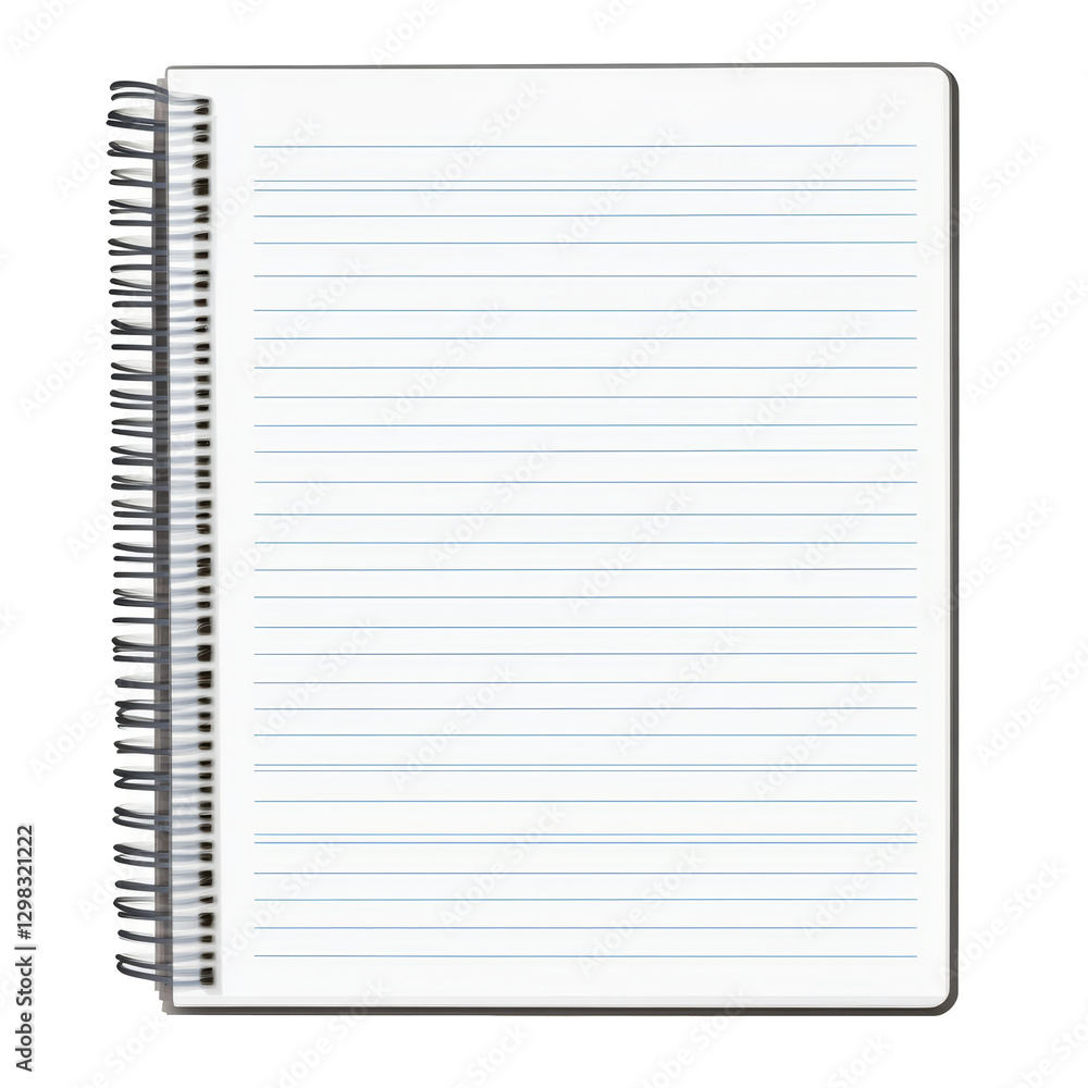Poster blank notebook paper resting on a transparent background ready for creative ideas and notes to be wr