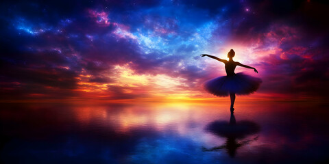 Ballet Silhouette at Sunset Illustration