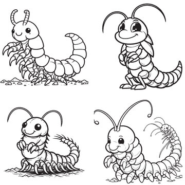 High-Quality Cute Cartoonic Hellgrammite Outline Vector Illustrations"