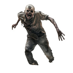 A terrifying zombie rising from the ground against a stark transparent background during a dark, eerie event, Zombie Rising from Ground on transparent background