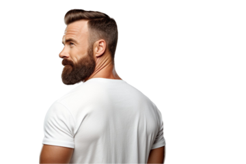 Man Looking Over Shoulder Isolated on Transparent Background