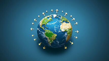 A globe with arrows pointing to different places on it