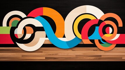 Creative modern art gallery dynamic abstract installation from an aerial perspective