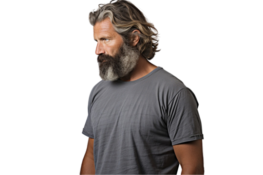 Man Looking Over Shoulder Isolated on Transparent Background