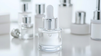 A bottle of perfume is sitting on a table next to other bottles