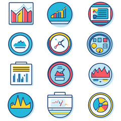 Business Icons Set: Charts, Data Analysis, Progress Tracking, and Planning