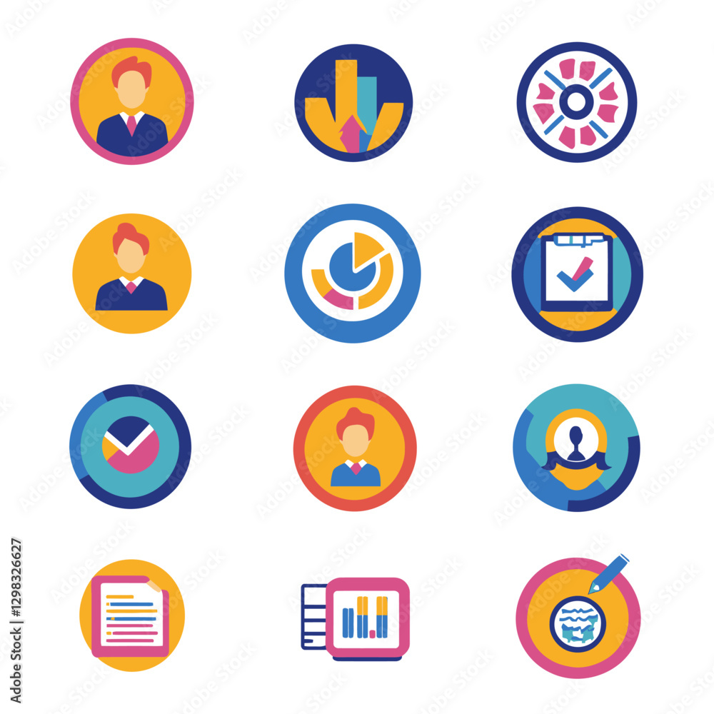 Poster business analytics graphics with data visualization and icon elements