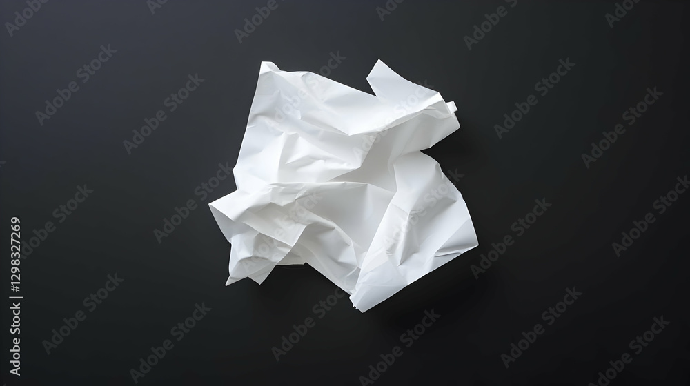 Poster crumpled white paper against a black background in a minimalistic studio setting