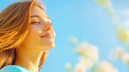 Fototapeta premium Close-Up Of A Serene Woman In A Blue Top