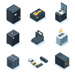 Isometric Data Servers Collection for Networking and Hosting Solutions
