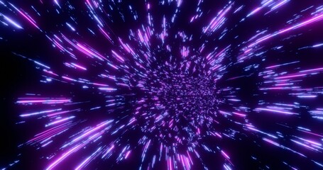 Futuristic glowing bright lines background. Shining curve neon rays in purple and  blue. 3D rendering.