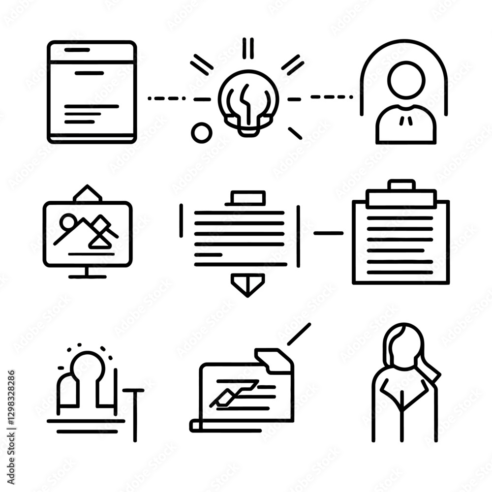 Poster business workflow diagram showing concept development and productivity icons