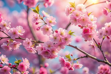 Obraz premium A breathtaking 3D render of a pink cherry blossom tree, perfectly composed using the rule of thirds, evokes the beauty of spring.