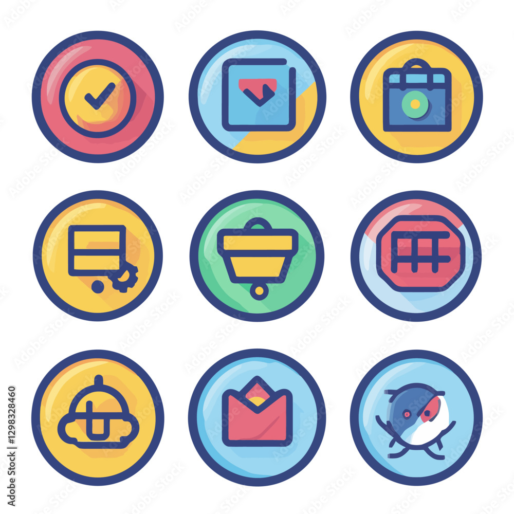Poster modern icons set representing business and technology elements design