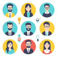 Diverse Team Avatars with Light Bulbs Symbolizing Idea Generation Concept
