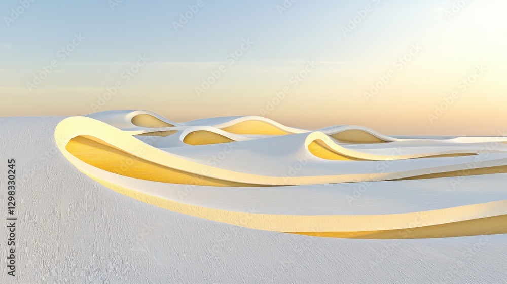 Poster a digital rendering of a futuristic architectural structure.