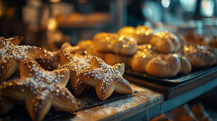  star shaped pastry breads with sweet icing golden brown baked goods food oven wheat flour sugar tasty