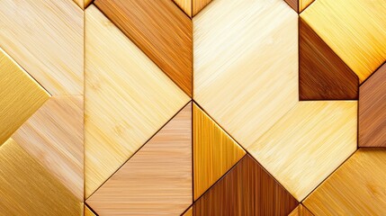 Minimalist bamboo panels with gold inlays, arranged in a geometric pattern against a warm ivory backdrop