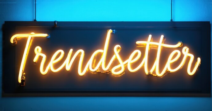 Neon sign trendsetter iconic handbag shimmering gold accents sleek urban backdrop bright colorful realistic photo