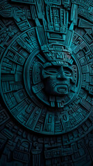 Teal 3D Aztec Mask Illustration