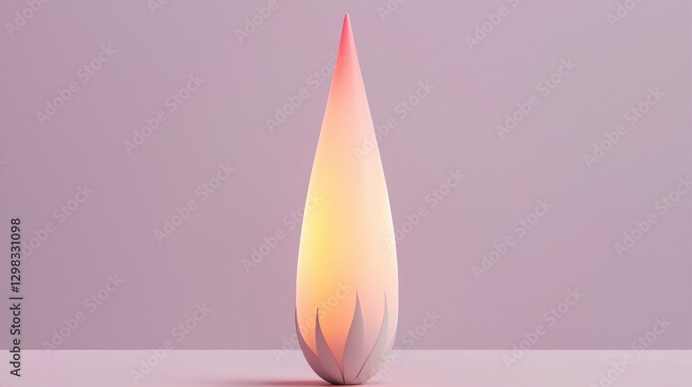 Poster a 3d rendering of a lamp with a pink and yellow flame-like shape.