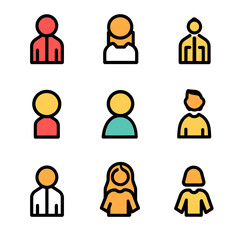 People Icon Set: Diverse Avatars for User Interface and Profile Design
