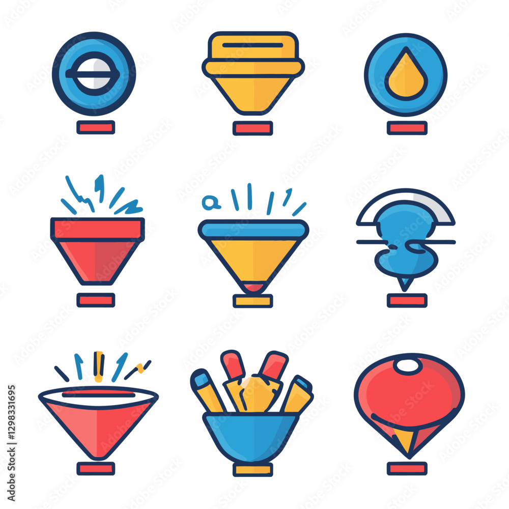 Aufkleber abstract vector icons representing filtration, conversion and measurement