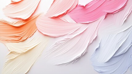 Abstract pastel brushstroke pattern in orange, pink, and blue hues, creating a soft, flowing texture.