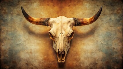 Antique bull skull: isolated, vintage top view.  Detailed cattle bone, perfect for rustic designs.