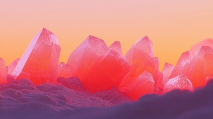 A cluster of pink crystals against a gradient sky.