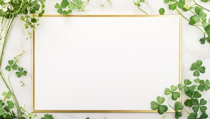 Shamrock and gold frame creating space for personalized St. PatrickA's Day invitations.