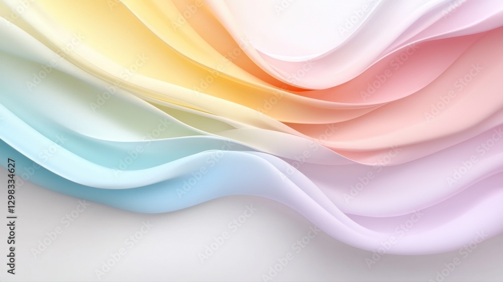 Poster abstract pastel waves blend seamlessly in smooth, flowing motion creating a soft, serene color palet