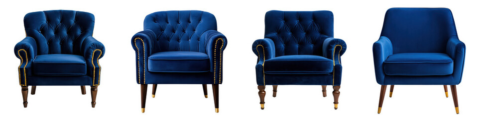 Elegant and Sophisticated Blue Velvet Tufted Armchairs Ideal for Luxurious Living Room Decor and Furniture Design