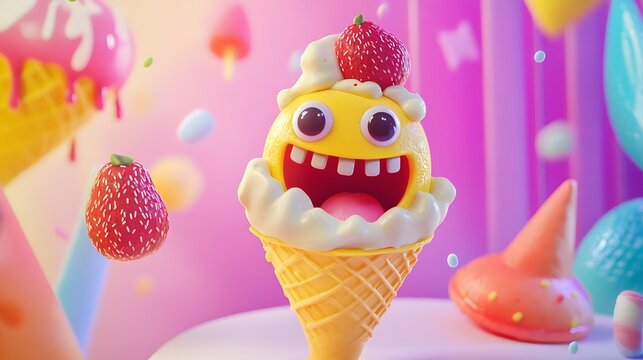 A quirky ad for a new ice cream brand featuring fun animations and vibrant colors