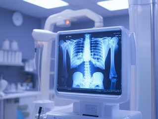 Detailed X-ray Image of Human Chest and Bones in Medical Environment
