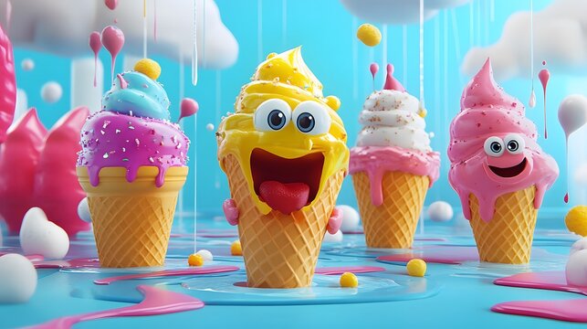 A quirky ad for a new ice cream brand featuring fun animations and vibrant colors