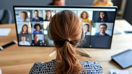 Embrace the Future of Collaboration A Dynamic Display Showcasing a Diverse Group of Professionals Connecting Seamlessly Through a Virtual Meeting Platform, Fostering Teamwork, Communication, and