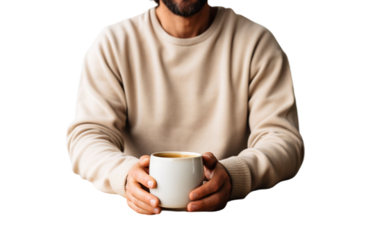 Man with a Coffee Cup Relaxed Morning Vibe Isolated on Transparent Background