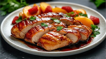 Grilled Chicken with Peaches and Raspberries