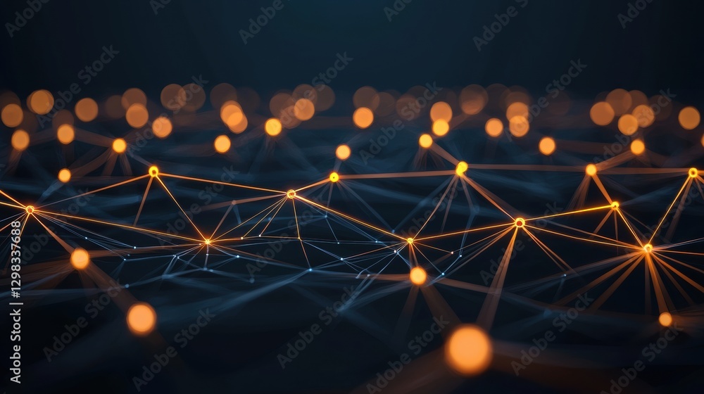 Poster a digital illustration of interconnected nodes and lines forming a network.