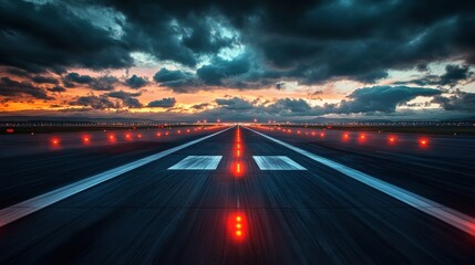 Obraz premium Dramatic View of Empty Airport Emergency Runway with Warning Lights