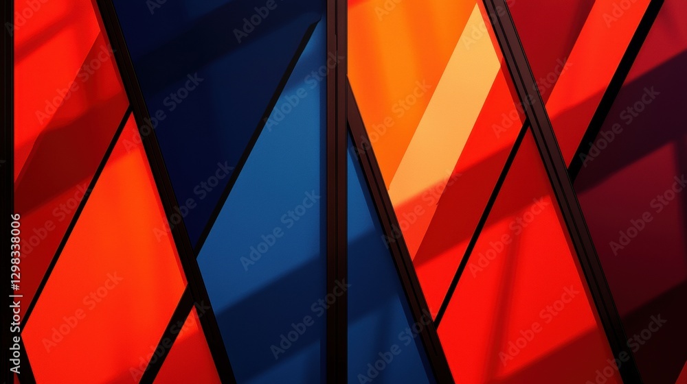 Poster a colorful abstract design with geometric shapes and lines.