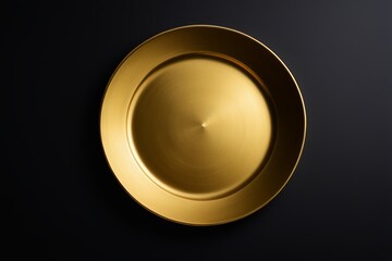 there is a gold plate on a black background with a black background