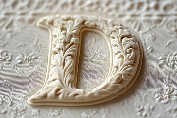 Ornate Letter D on Embroidered Fabric
