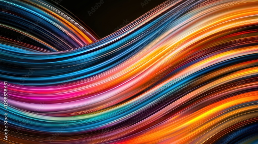 Poster a vibrant abstract composition of overlapping curved lines in various colors.