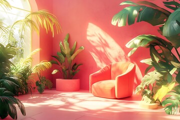 Pink Tropical Room with Chair