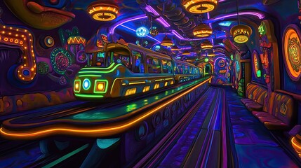 Fototapeta premium Futuristic, Vibrant Train Tunnel