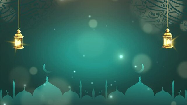 Ramadan and Eid luxury teal blue and  gold islamic pattern background animation, suitable for Islamic holidays Ramadan Kareem and Eid Mubarak celebrations. 4k Video Footage.