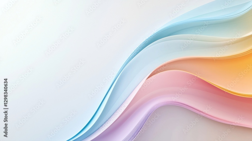Poster abstract waves of pastel colors blending smoothly on a white background with soft gradients.